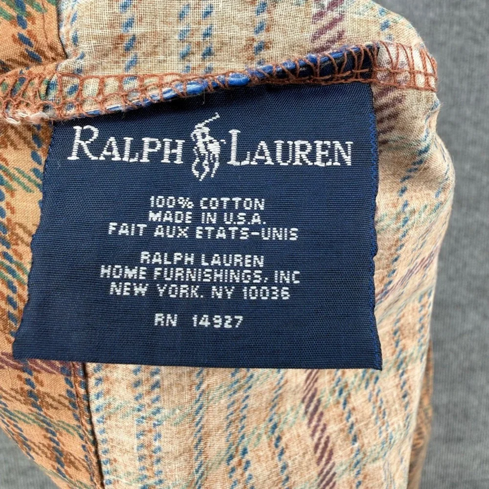 Ralph Lauren Home Plaid Pillowcase Set 2 Standard Cotton Orange Tan Made in USA